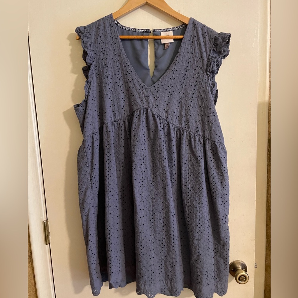 Knox Rose Blue Eyelet Sleeveless Mini Dress XXL